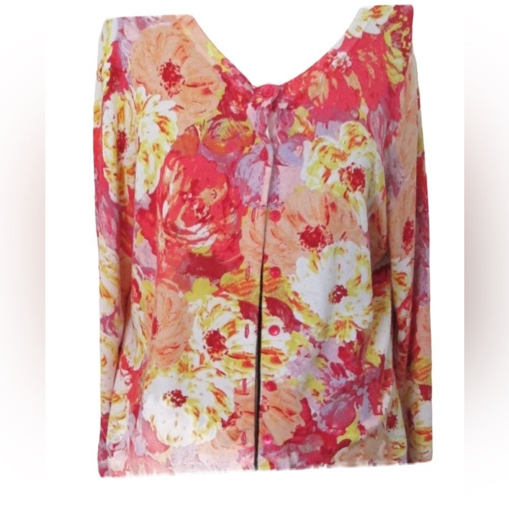 Charter Club Peach and Coral Tones Floral Cardigan Sweater Size L